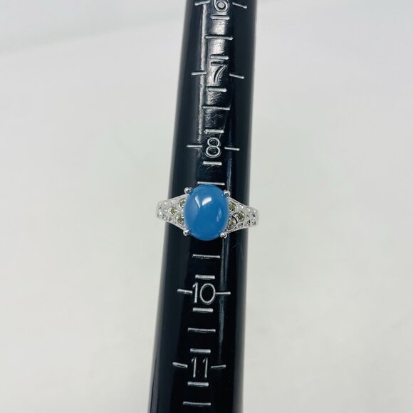 Karis Size 9 Burmese Blue Jade Simulated Peridot Platinum Bond Brass Ring 5032 - Picture 5 of 6